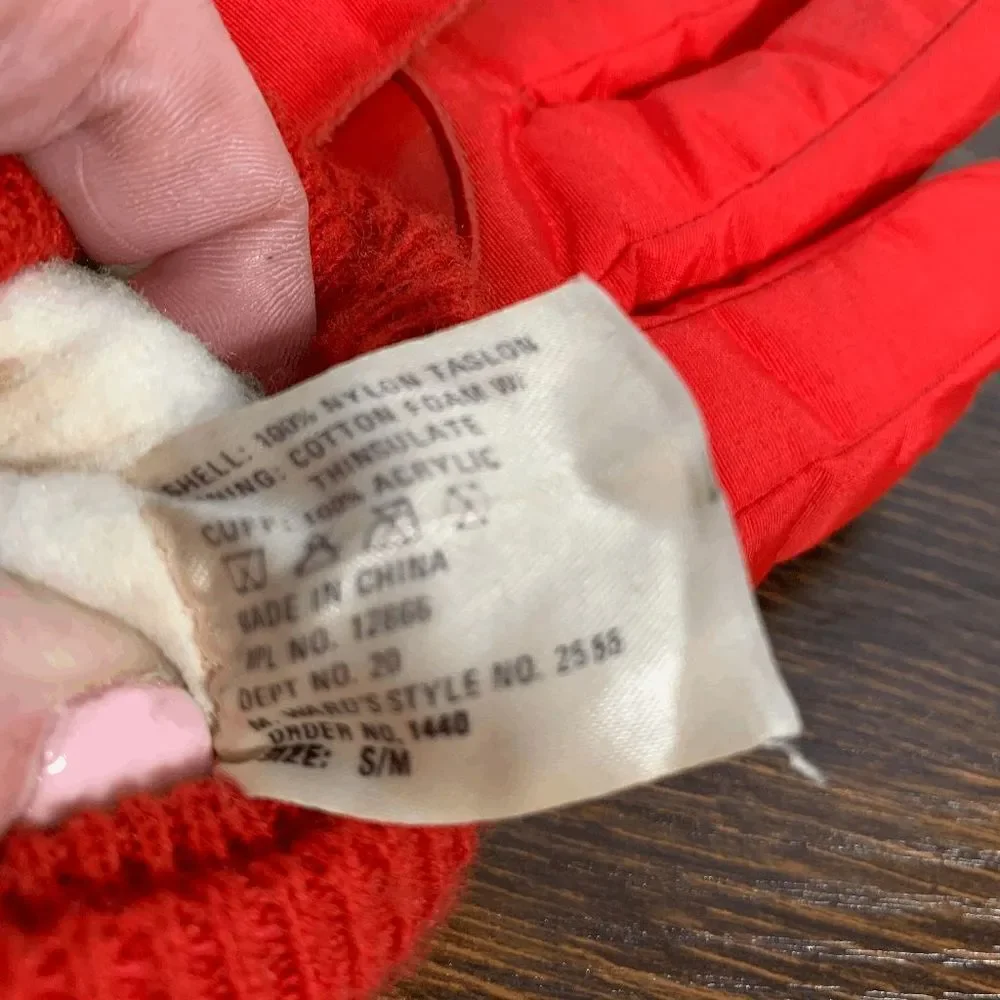 Vintage Montogery Wards Women's Thinsulate Winter Gloves Red S/M